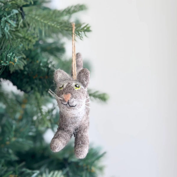 Felt Gray Cat Ornament - American Short Hair Cat
