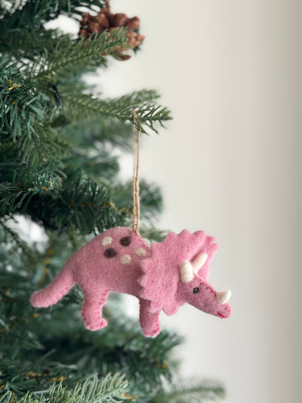 Felt Dinosaur Ornament - Pink Triceratops