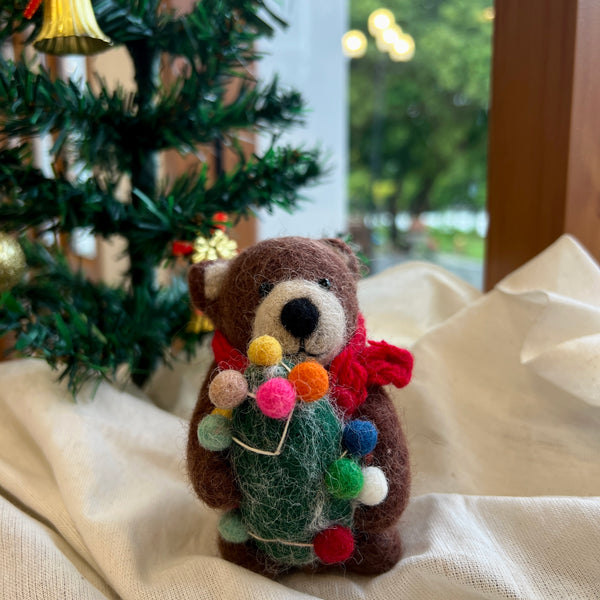 Felt Stuffed Animal - Christmas Brown Bear