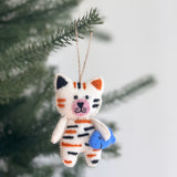 Felt Ornament - Stitched Cat Holding Fish