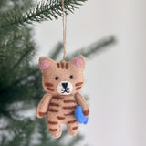 Felt Ornament - Stitched Cat Holding Fish