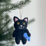 Felt Ornament - Stitched Cat Holding Fish