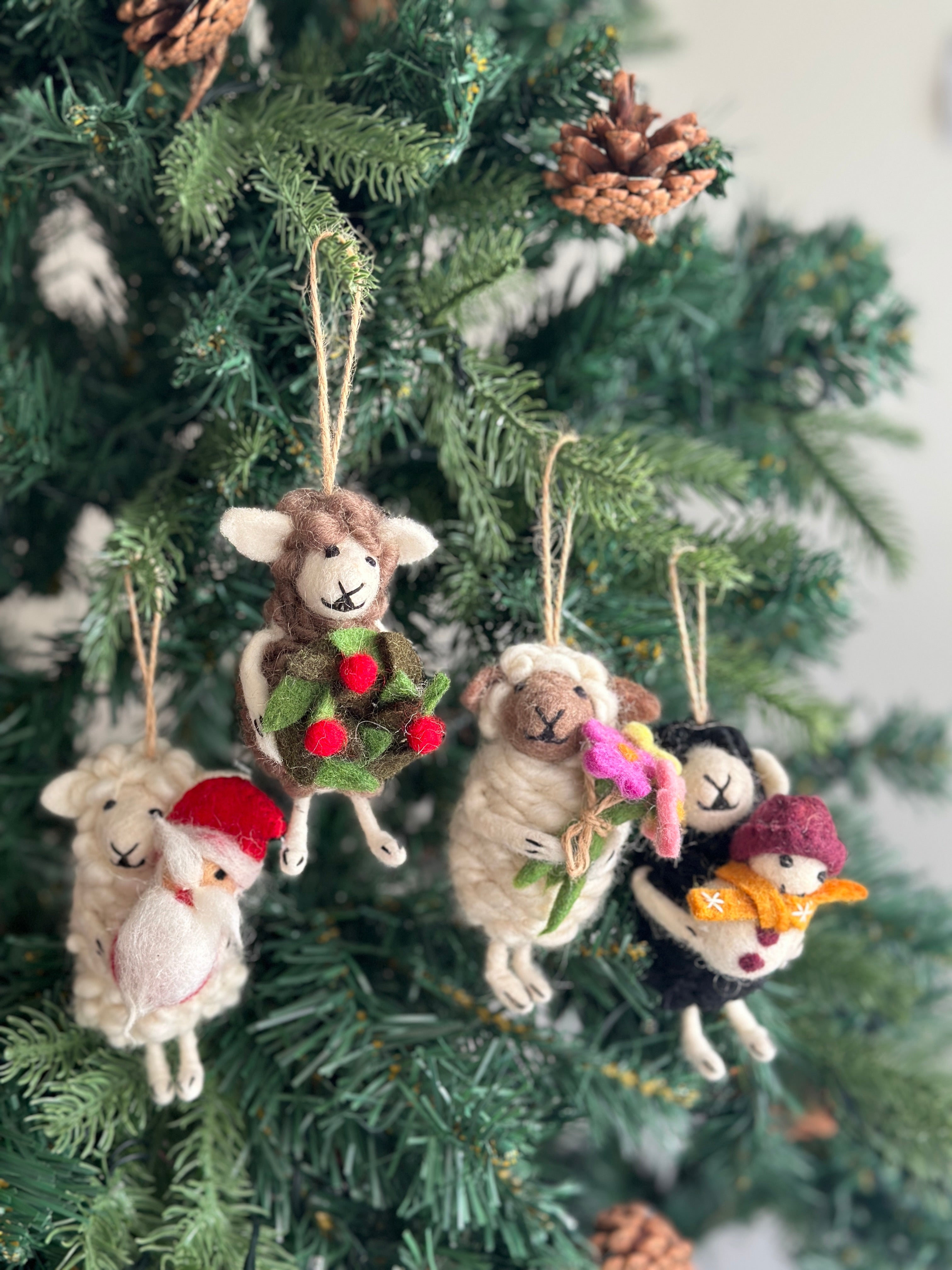 Felt Christmas Ornament Set of Sheep Ornaments - Main Image