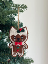 Wool Felt Gingerbread Cat Christmas Ornament