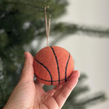 Handmade felt basketball ornament, eco-friendly wool Christmas decoration for tree, NBA fan or coach gift for holiday season.