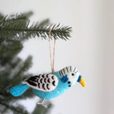 Blue Budgerigar Felt Ornament – Handmade Wool Felt Parakeet Christmas Tree Decoration, Bird Lover Gift, Felt Budgie Ornament