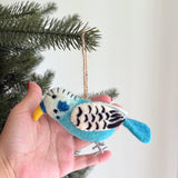 Blue Budgerigar Felt Ornament – Handmade Wool Felt Parakeet Christmas Tree Decoration, Bird Lover Gift, Felt Budgie Ornament
