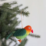 Parrot Felt Ornament – Handmade Wool Felt Lovebird Christmas Tree Decoration, Tropical Bird Ornament, Fair Trade Gift