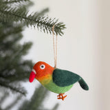 Parrot Felt Ornament – Handmade Wool Felt Lovebird Christmas Tree Decoration, Tropical Bird Ornament, Fair Trade Gift