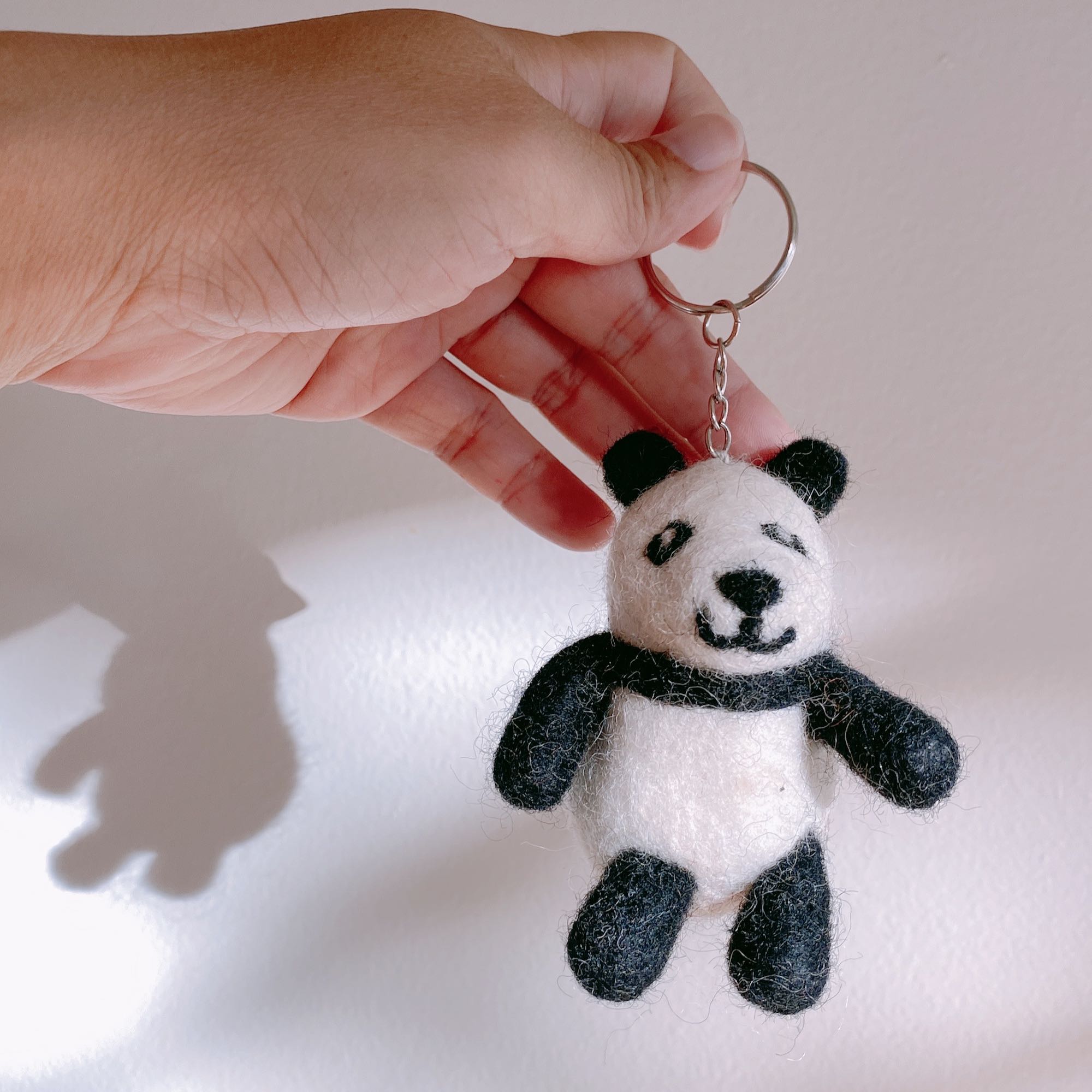 Bell-Panda Panda hugging Beagle Dog Needle Felted Keychain