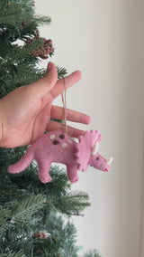 Felt Dinosaur Ornament - Pink Triceratops