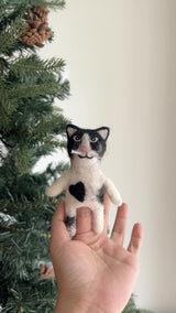 Felt Finger Puppet - Tuxedo Cat No.2