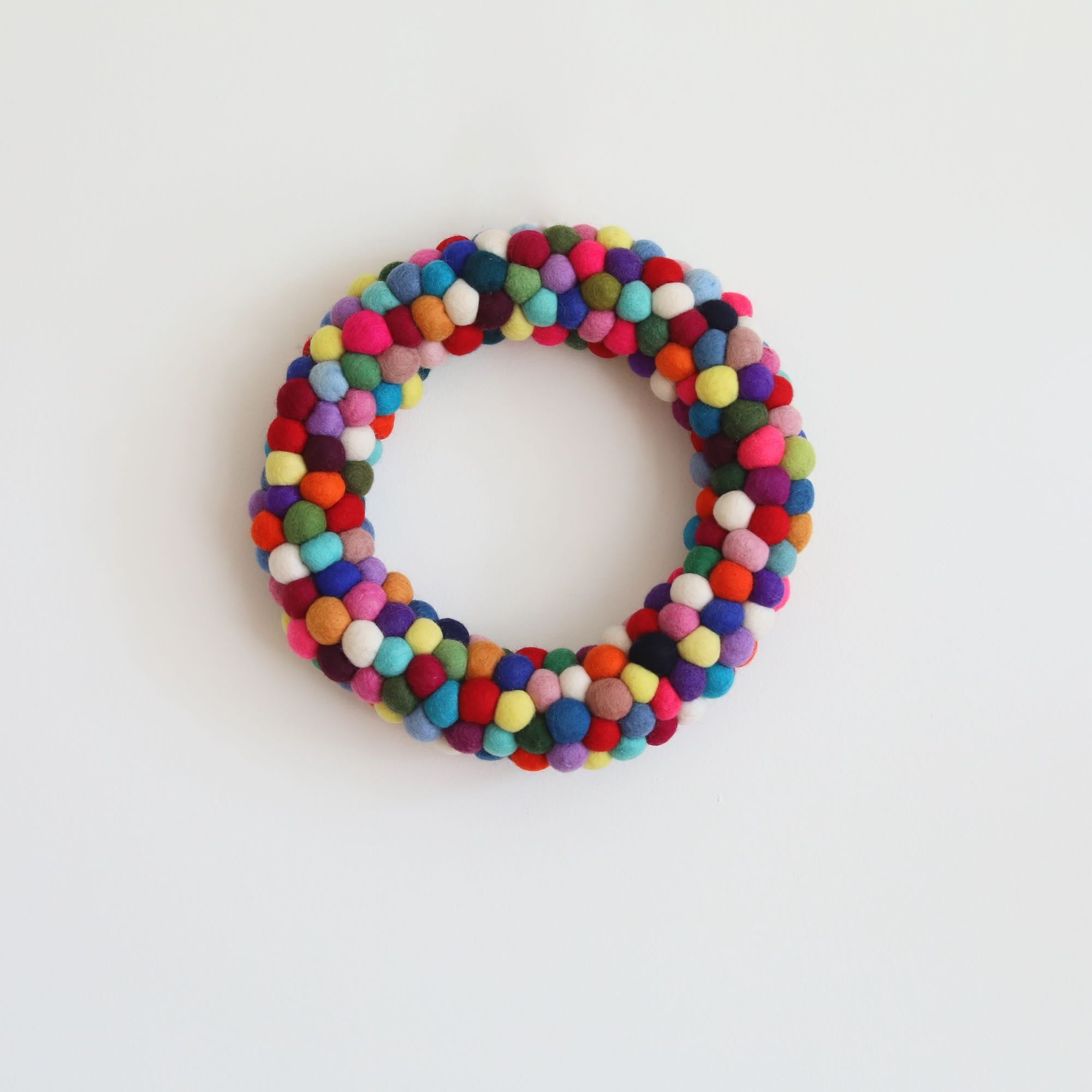 Personalised Wreath Felt ball Pom Pom with name sign. Wreath store 30cm made Multicoloured balls reusable decoration