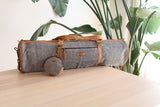 Yoga Mat Bag with Suede leather base and strap. Handmade in Woven Nepal. - Ganapati Crafts Co.