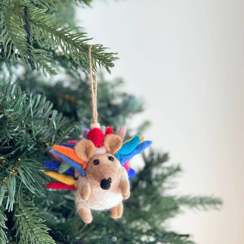 Hedgehog Ornament with Christmas Hat