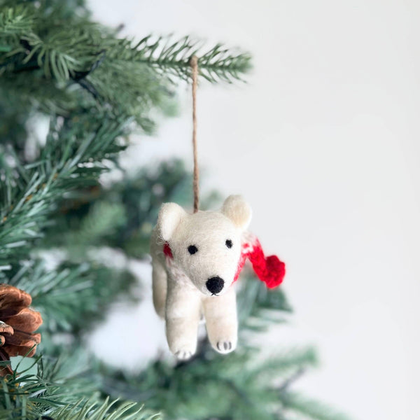 Felt Ornament - Polar Bear With Scarf