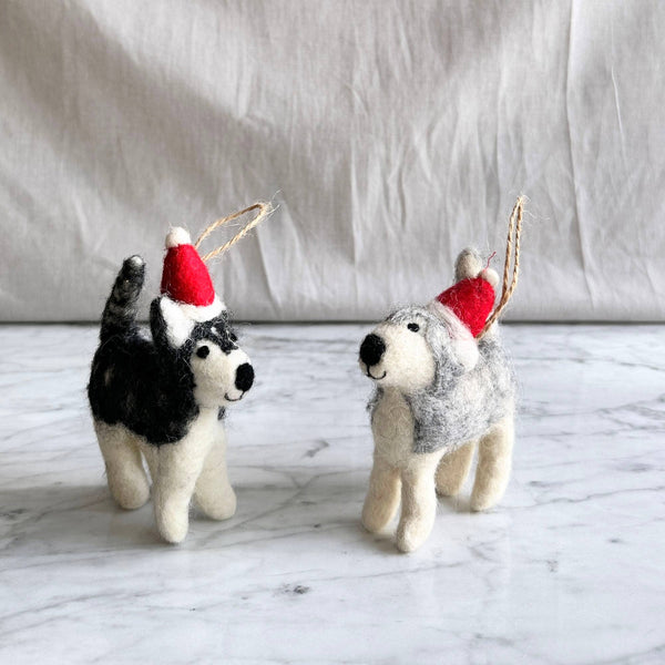 Felt Ornament - Husky with Christmas Hat