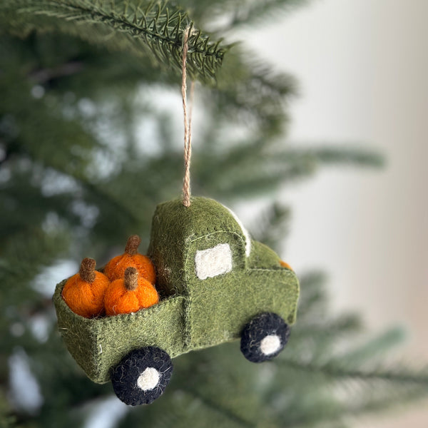 Felt Pickup Truck with Pumpkins Ornament