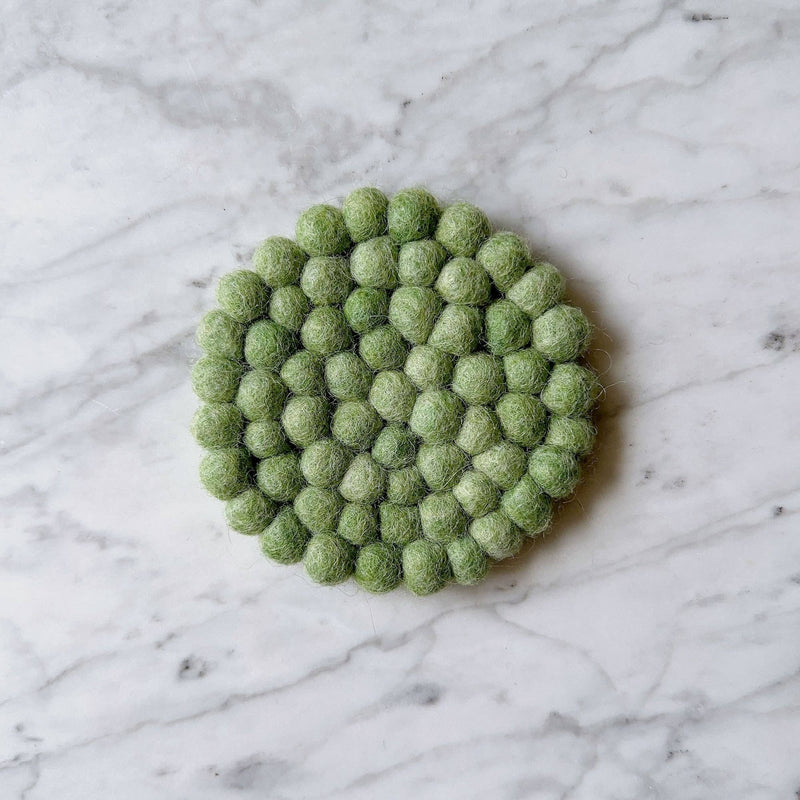 Felt Coasters Set of 4 - Ball Mint Green Round Cup Coasters