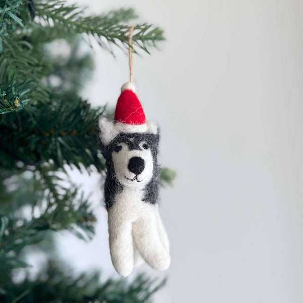 Felt Ornament - Husky with Christmas Hat