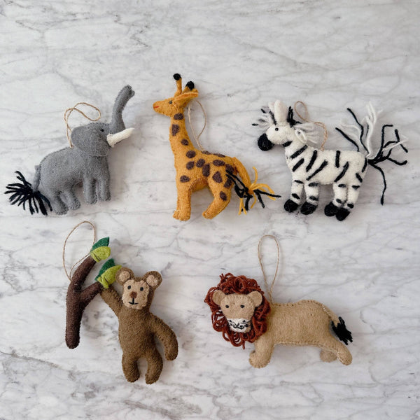 Felt Christmas Ornament Set of 5 - Safari Animals