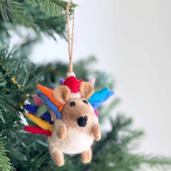Hedgehog Ornament with Christmas Hat