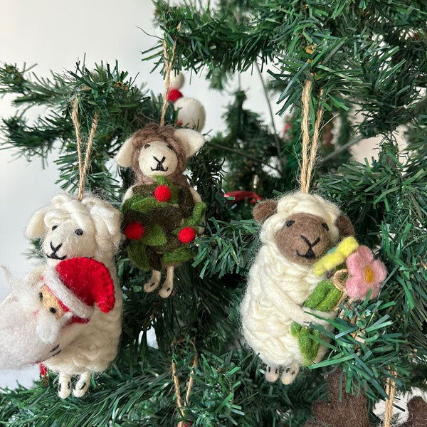 Felt Christmas Ornament Set of 3 - Sheep Ornaments