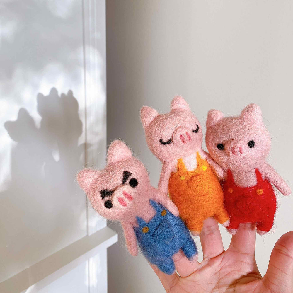 three piggy finger puppets selected from animal felt finger puppets collection in Ganapati Crafts Store