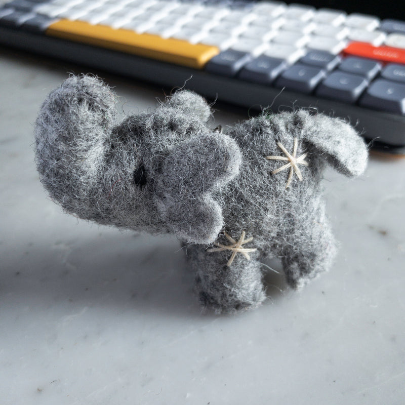 Felt Keychain - Elephant with Snowflake Embroidery