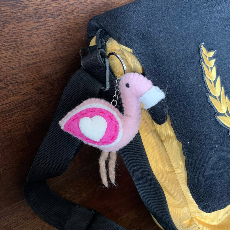 Felt Keychain - Flamingo with Heart