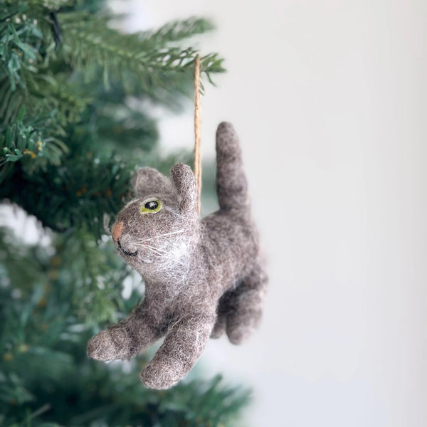 Felt Gray Cat Ornament - American Short Hair Cat