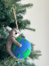 Felt Sloth Ornament: Sloth Embracing Earth