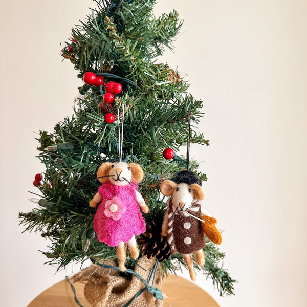 Felt Christmas Ornaments Set of 2 - Little Sister & Little Brother Mice