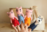 Felt Finger Puppets Set of 4 - Three Little Pigs & Big Wolf