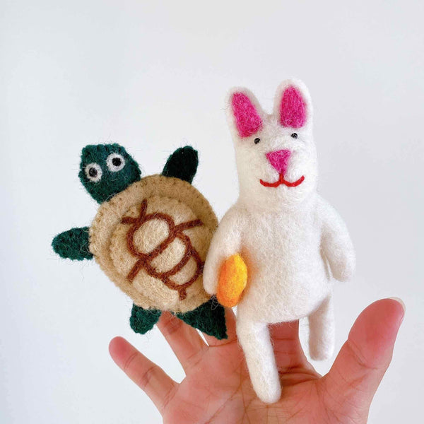 Felt Finger Puppets Set of 2 - The Tale of the Turtle and the Rabbit