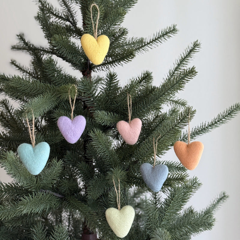 Felt Heart Ornament - Rainbow Set of 7