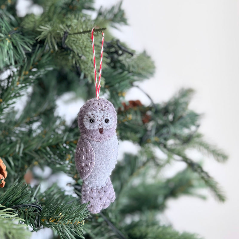 Felt Christmas Ornaments Set of 3 - Hand-Stitched Owls