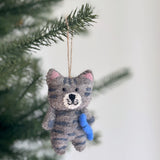 Felt Ornament - Stitched Cat Holding Fish