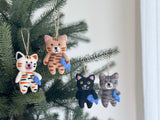 Felt Ornament - Stitched Cat Holding Fish