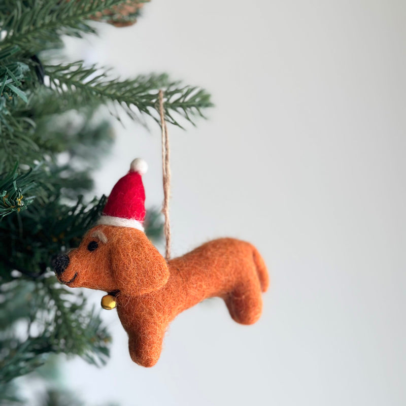 Felt Ornament - Dachshund Dog with Christmas Hat