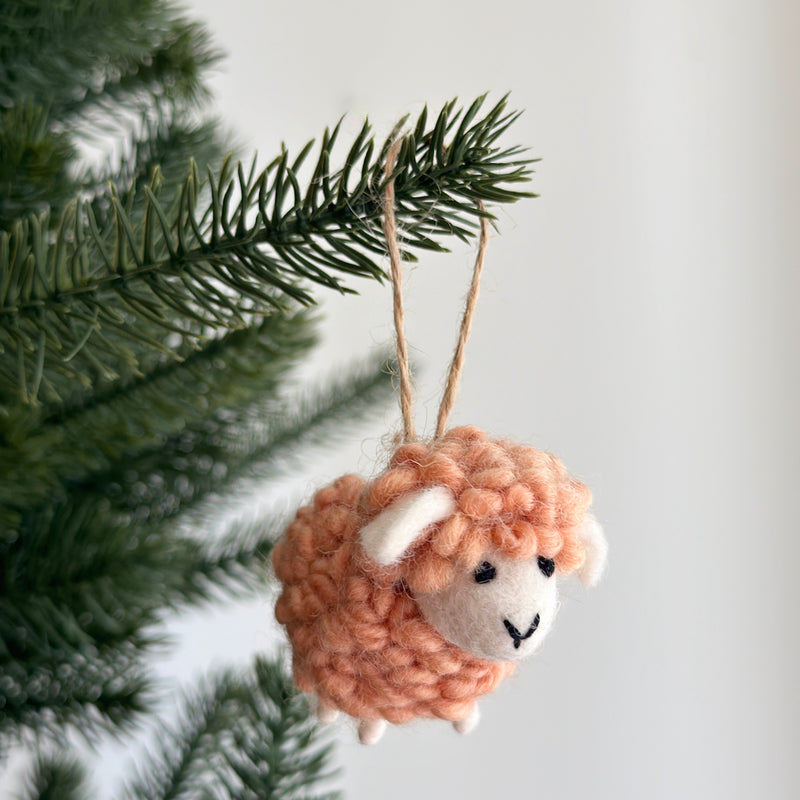 Felt Fluffy Sheep Ornament Set of 6 - Pastel Tone