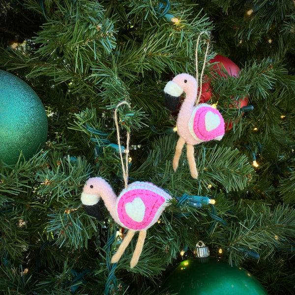 Felt Ornament - Flamingo with Heart