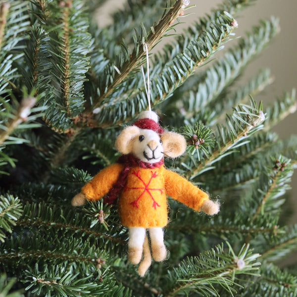 Felt Ornament - Mouse with Scarf / Yellow Sweater