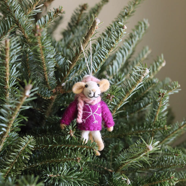 Felt Ornament - Mouse with Scarf / Pink Sweater