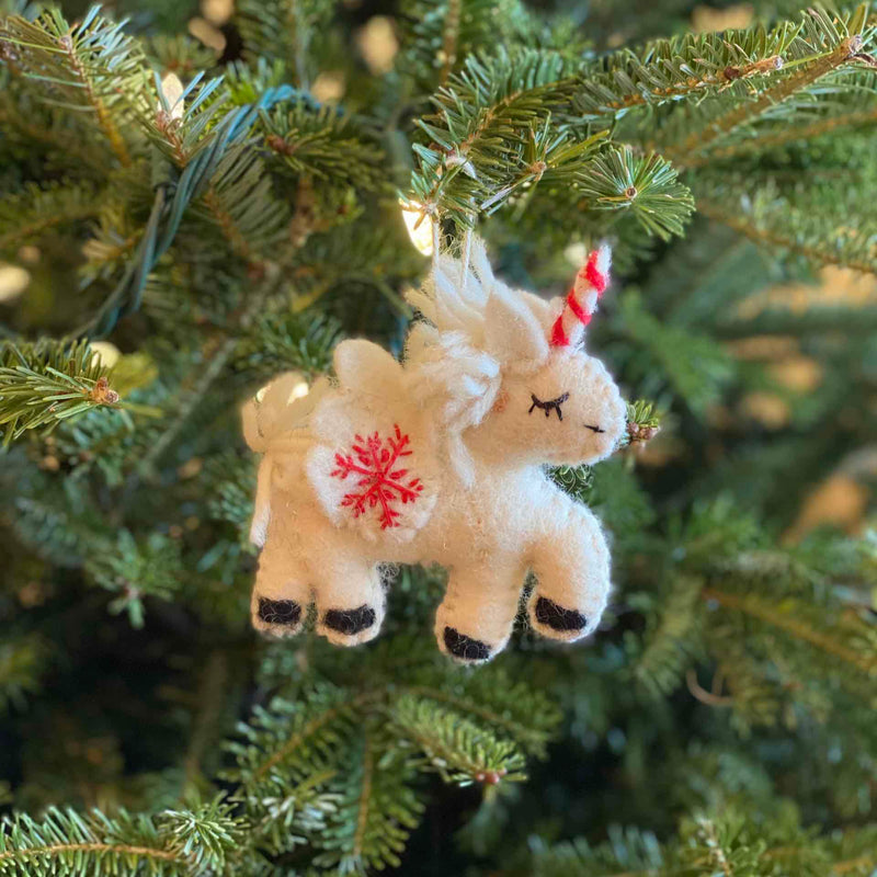 Felt Ornament - White Unicorn
