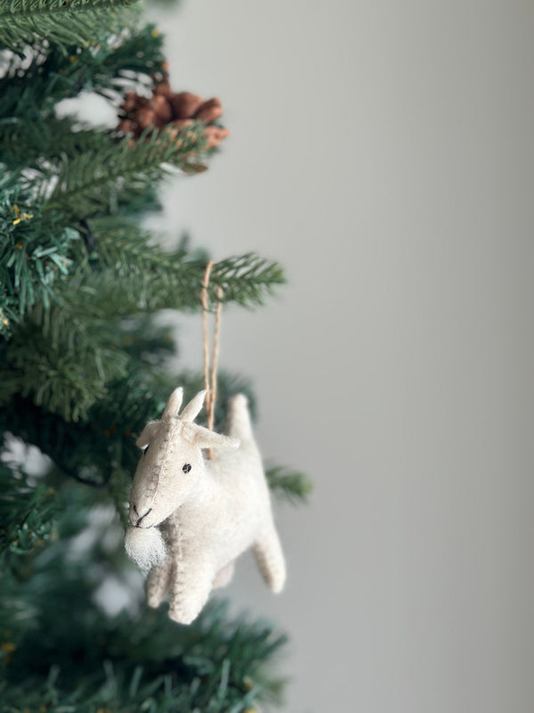 Felt Goat Ornament with Hemp string attached, Felt Christmas Ornament, Biodegradable, Farm animal ornament