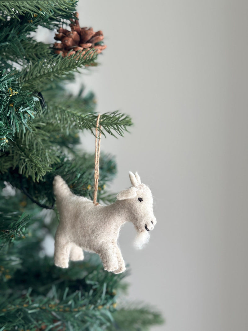 Felt Goat Ornament with Hemp string attached, Felt Christmas Ornament, Biodegradable, Farm animal ornament