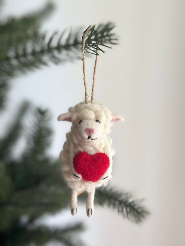 Felt Sheep Holding Heart Ornament, Easter Decoration, Jute Thread String, Biodegradable ornaments, Tree Hanging Decorations, Counting Sheep