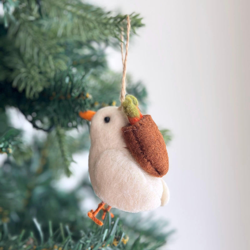 Felt Dove Carrying Carrot, Hemp String Attached, Wool Felt Christmas Ornament, Biodegradable Ornaments, Holiday ornaments