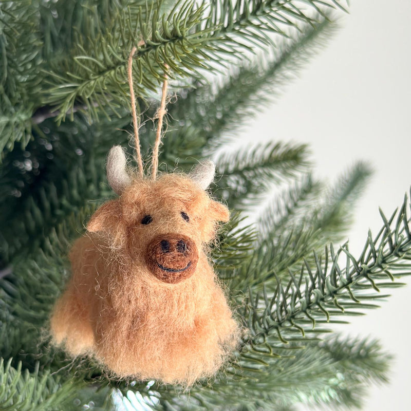 Needle Felted Highland Cow Ornament - Fair Trade Ornament